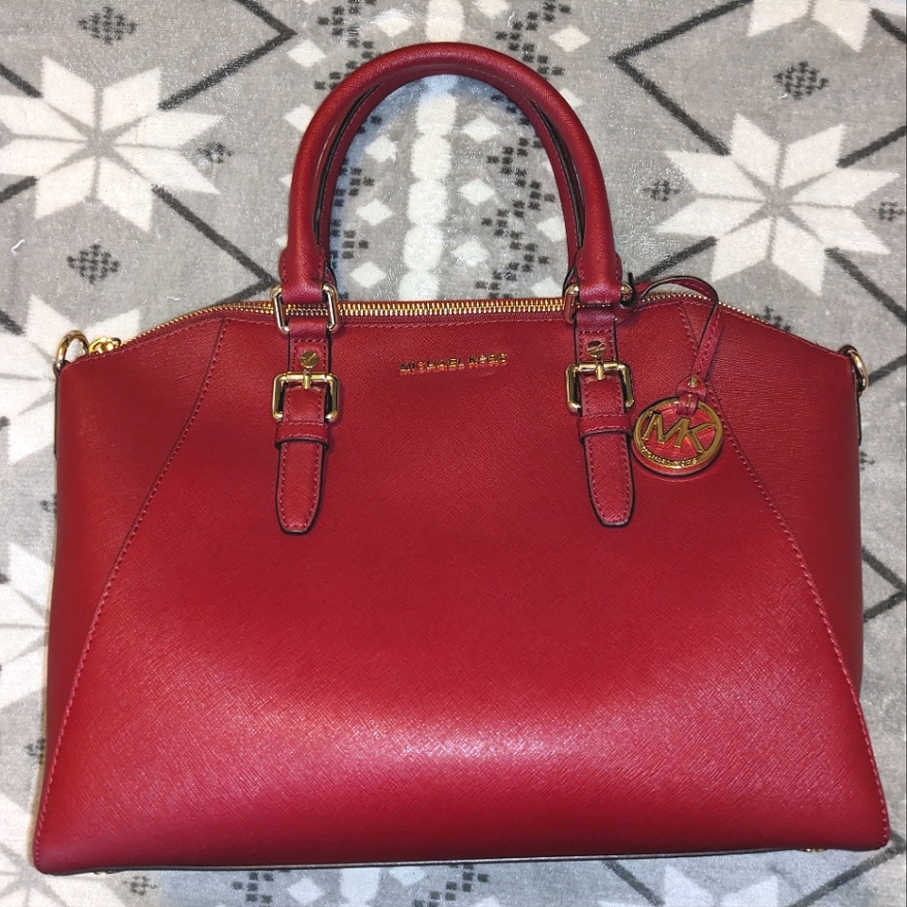 Michael Kors Magenta LG Ciara Leather Satchel